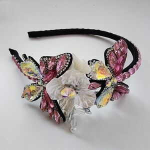 NEW Pink Butterfly Floral Crystal Stone Headband